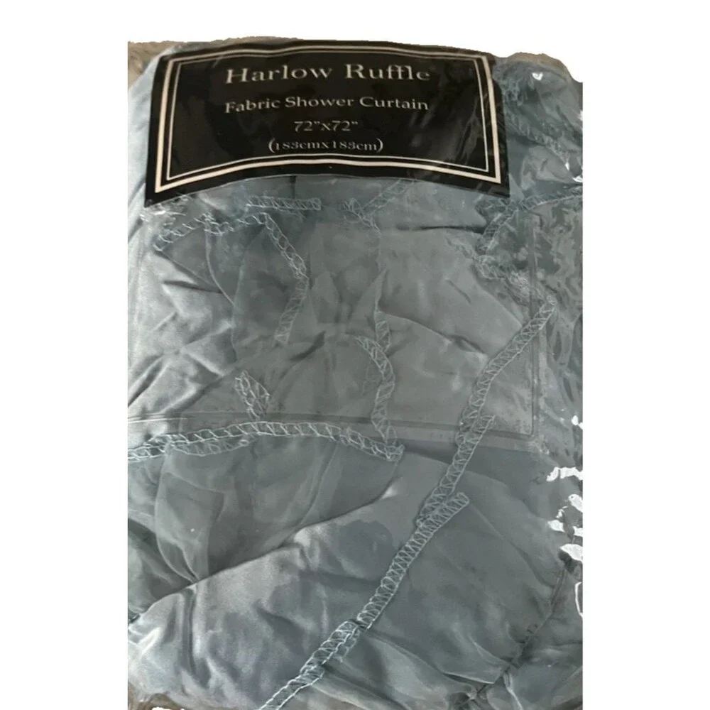 Vintage 80's Harlow Fabric Ruffled Shower Curtain blue 72